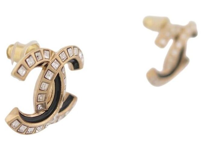 NUOVI ORECCHINI CHANEL LOGO CC STRASS IN METALLO DORATO D'oro - vista 2