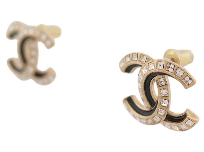 NUOVI ORECCHINI CHANEL LOGO CC STRASS IN METALLO DORATO D'oro - vista 3
