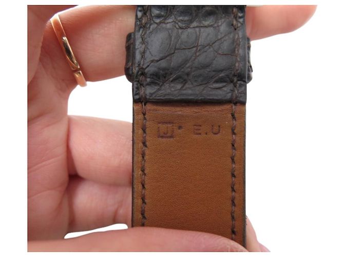 Hermès BRACELETE HERMES MANCHETTE COM FIVELA DE ESTRIBO EM COURO DE CROCODILO ALLIGATOR Marrom - vista 10