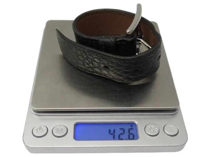 Hermès BRACELETE HERMES MANCHETTE COM FIVELA DE ESTRIBO EM COURO DE CROCODILO ALLIGATOR Marrom - vista 12