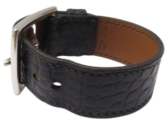 Hermès BRACELETE HERMES MANCHETTE COM FIVELA DE ESTRIBO EM COURO DE CROCODILO ALLIGATOR Marrom - vista 2