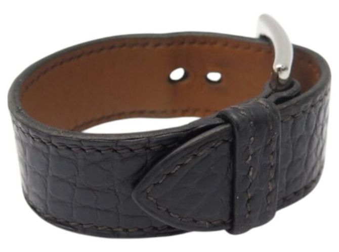 Hermès BRACELETE HERMES MANCHETTE COM FIVELA DE ESTRIBO EM COURO DE CROCODILO ALLIGATOR Marrom - vista 3