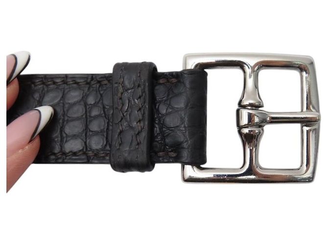 Hermès BRACELETE HERMES MANCHETTE COM FIVELA DE ESTRIBO EM COURO DE CROCODILO ALLIGATOR Marrom - vista 5