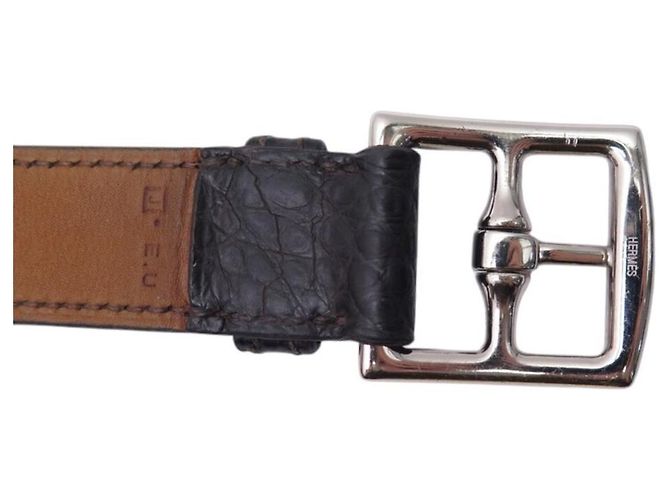 Hermès BRACELETE HERMES MANCHETTE COM FIVELA DE ESTRIBO EM COURO DE CROCODILO ALLIGATOR Marrom - vista 6
