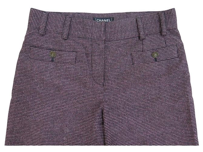 NEW CHANEL TWEED PANTS T38 CC LOGO BUTTONS PURPLE WOOL PANTS - view 3