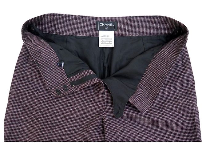 NEW CHANEL TWEED PANTS T38 CC LOGO BUTTONS PURPLE WOOL PANTS - view 4