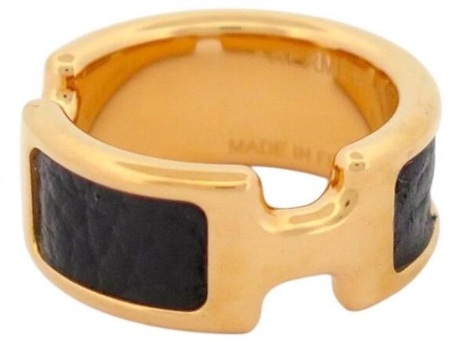 Ring Hermès NUOVO ANELLO HERMES OLYMPE PM H500058FC8955 S T52 PELLE DI VITELLO NERA & ORO Nero - vista 2
