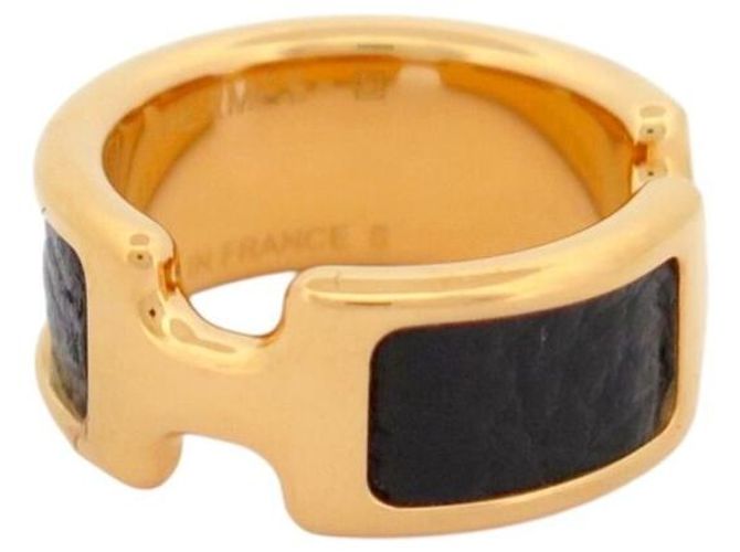 Ring Hermès NUOVO ANELLO HERMES OLYMPE PM H500058FC8955 S T52 PELLE DI VITELLO NERA & ORO Nero - vista 3