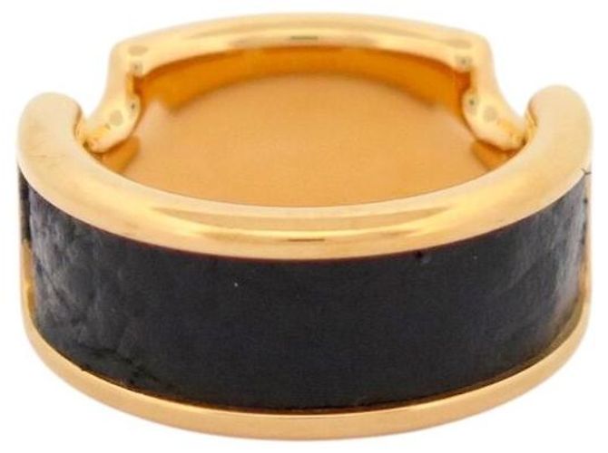 Ring Hermès NUOVO ANELLO HERMES OLYMPE PM H500058FC8955 S T52 PELLE DI VITELLO NERA & ORO Nero - vista 4