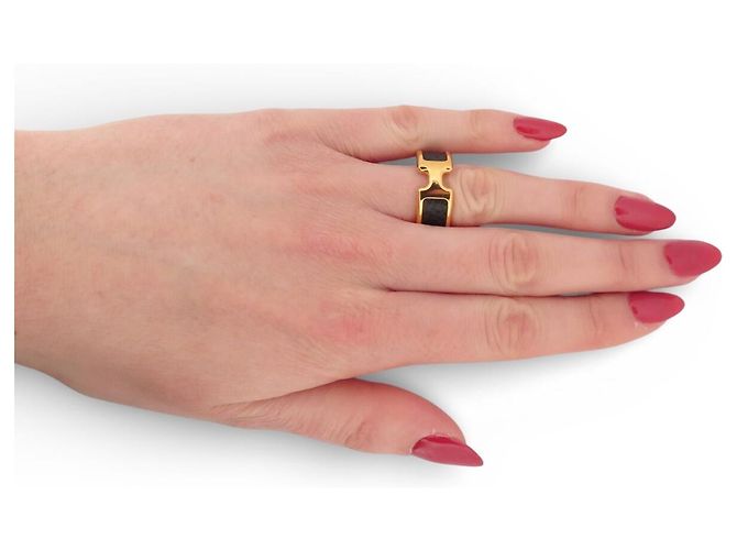 Ring Hermès NUOVO ANELLO HERMES OLYMPE PM H500058FC8955 S T52 PELLE DI VITELLO NERA & ORO Nero - vista 5