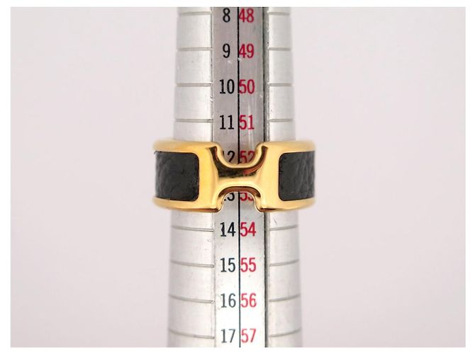 Ring Hermès NUOVO ANELLO HERMES OLYMPE PM H500058FC8955 S T52 PELLE DI VITELLO NERA & ORO Nero - vista 9