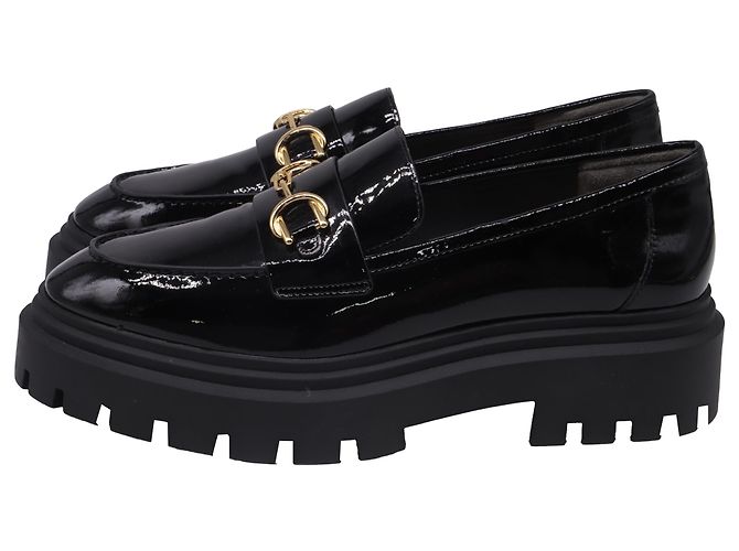 Mocassins à boucle et semelle lug Owen de Stuart Weitzman en cuir verni noir - vue 4