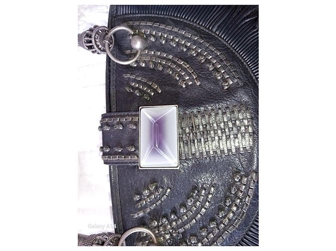 Borsa a mano Christian Dior in pelle nera plissettata con pietra Nero - vista 2