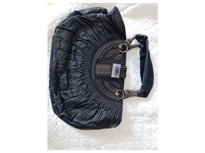 Borsa a mano Christian Dior in pelle nera plissettata con pietra Nero - vista 5
