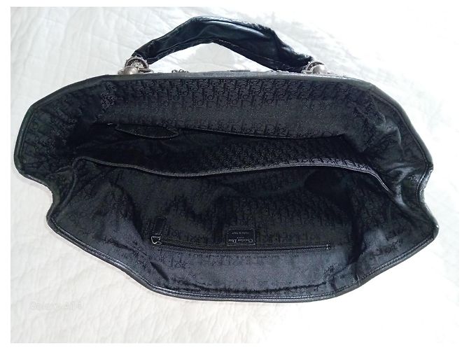 Borsa a mano Christian Dior in pelle nera plissettata con pietra Nero - vista 7