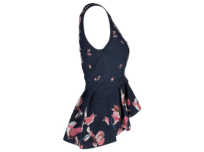 Erdem Peplum-Bluse aus Spitze mit Blumenprint aus dunkelblauem Polyester Marineblau - Ansicht 2