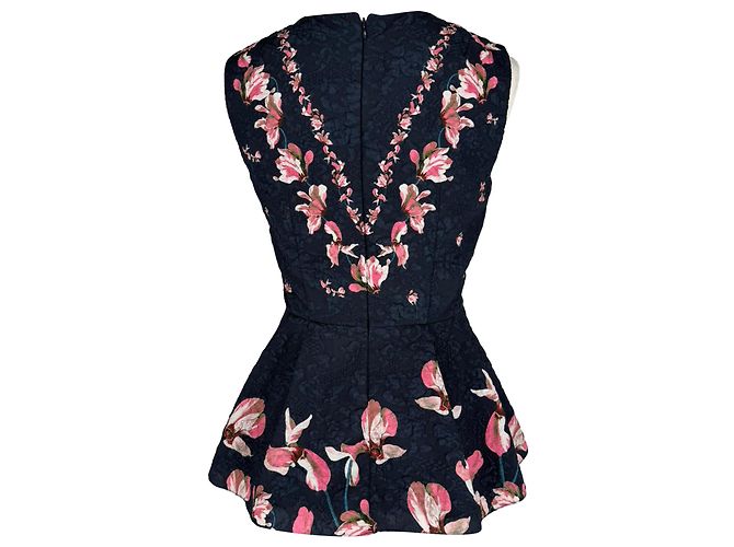 Erdem Peplum-Bluse aus Spitze mit Blumenprint aus dunkelblauem Polyester Marineblau - Ansicht 3