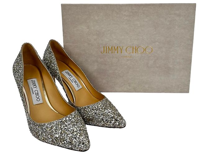 Décolleté Jimmy Choo Romy 85 Glitter in pelle argento - vista 13