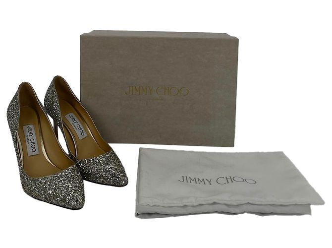 Décolleté Jimmy Choo Romy 85 Glitter in pelle argento - vista 15