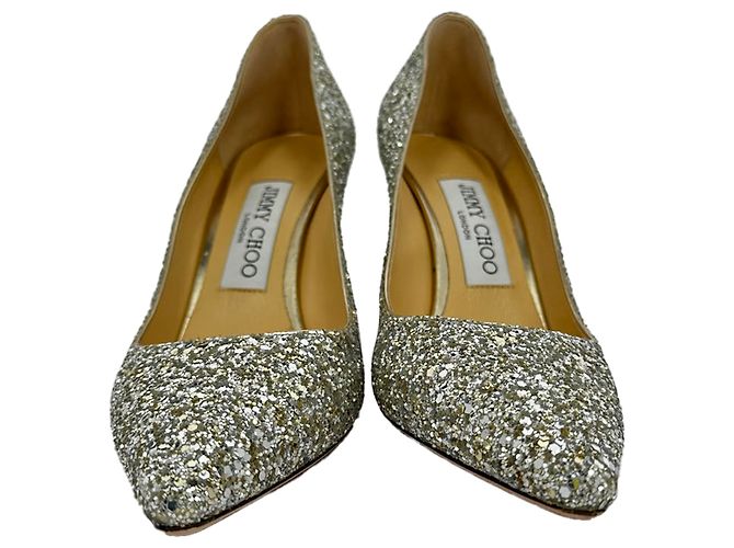 Décolleté Jimmy Choo Romy 85 Glitter in pelle argento - vista 2