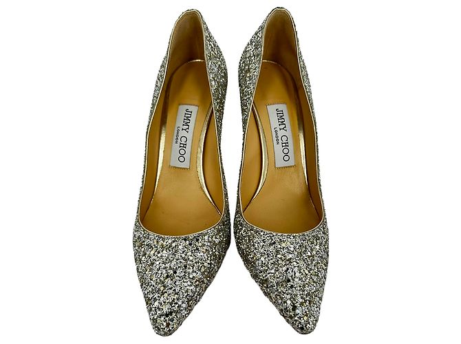 Décolleté Jimmy Choo Romy 85 Glitter in pelle argento - vista 3
