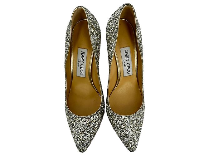 Décolleté Jimmy Choo Romy 85 Glitter in pelle argento - vista 4