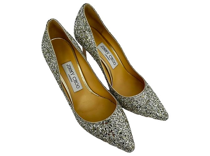 Décolleté Jimmy Choo Romy 85 Glitter in pelle argento - vista 5