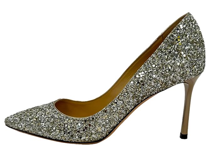 Décolleté Jimmy Choo Romy 85 Glitter in pelle argento - vista 7