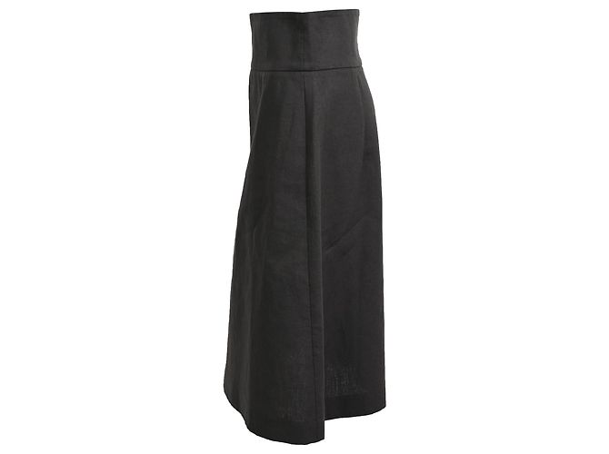 Falda longitud rodilla Yves Saint Laurent en lino negro - vista 2