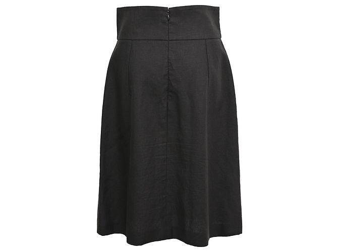 Falda longitud rodilla Yves Saint Laurent en lino negro - vista 3