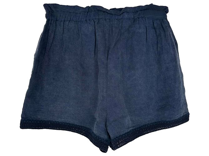 Ulla Johnson Drawstring Shorts in Navy Blue Linen - view 3
