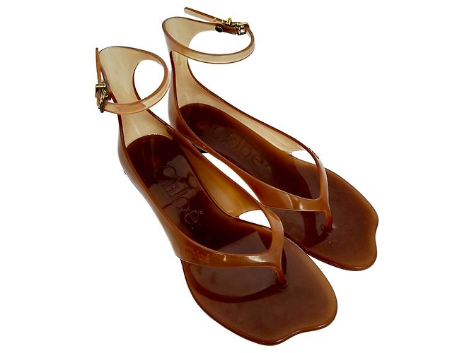 Sandali thong con cinturino alla caviglia Chloé in gomma marrone - vista 5