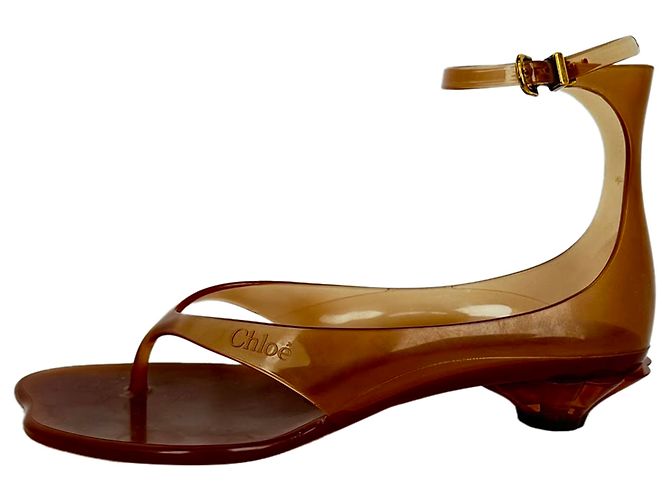 Sandali thong con cinturino alla caviglia Chloé in gomma marrone - vista 7