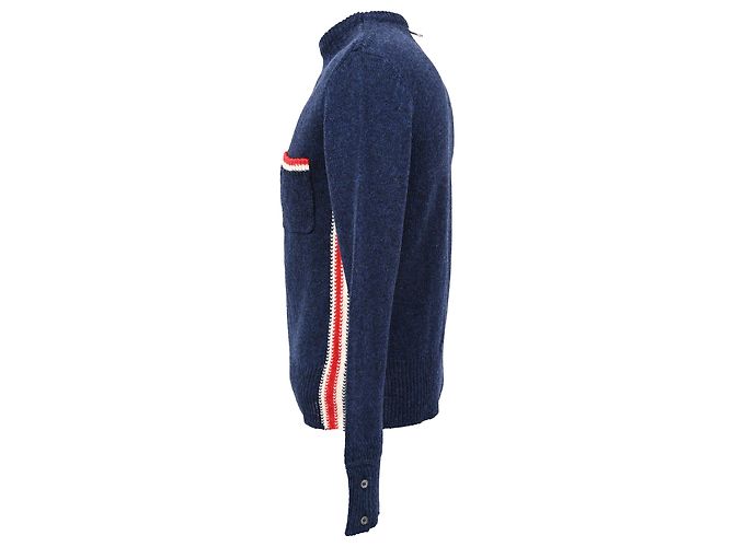 Sweatshirt à rayures Thom Browne en laine bleu marine - vue 2