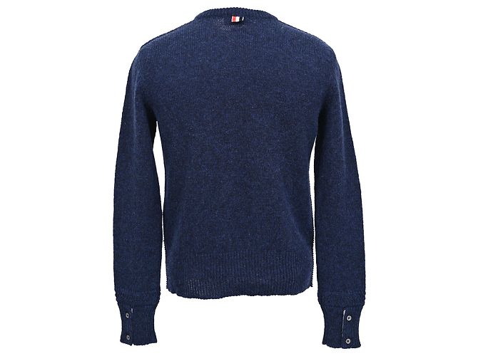Sweatshirt à rayures Thom Browne en laine bleu marine - vue 3