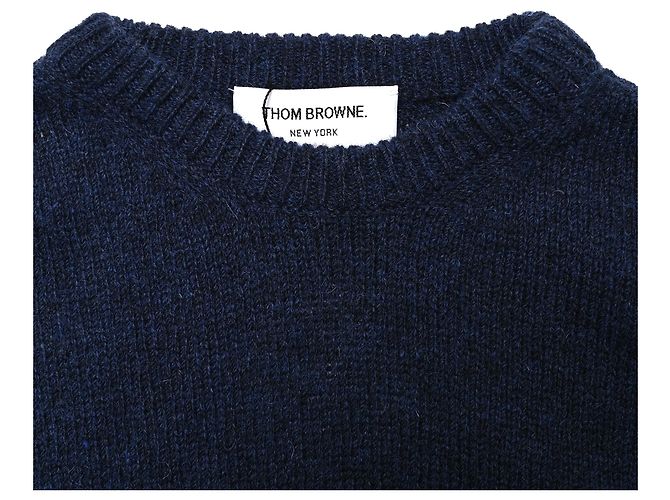Sweatshirt à rayures Thom Browne en laine bleu marine - vue 4