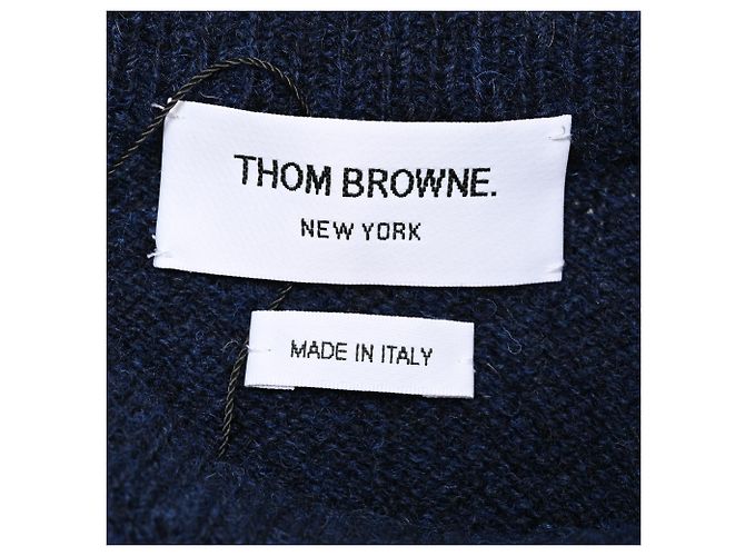 Sweatshirt à rayures Thom Browne en laine bleu marine - vue 5