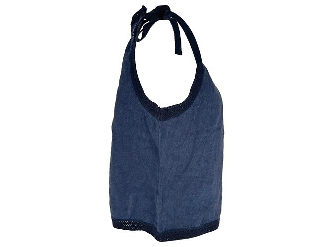 Top Halterneck Ulla Johnson in lino blu navy - vista 2