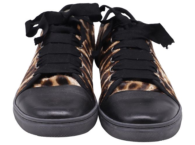 Sneaker basse Lanvin con stampa leopardata in pony hair marrone - vista 2