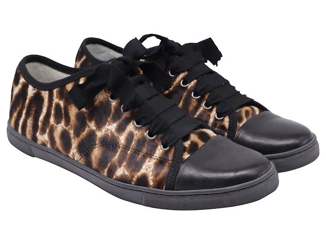 Sneaker basse Lanvin con stampa leopardata in pony hair marrone - vista 3