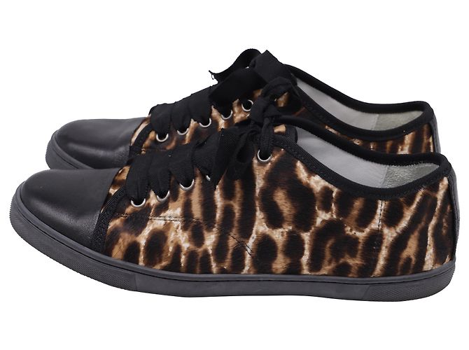 Sneaker basse Lanvin con stampa leopardata in pony hair marrone - vista 4