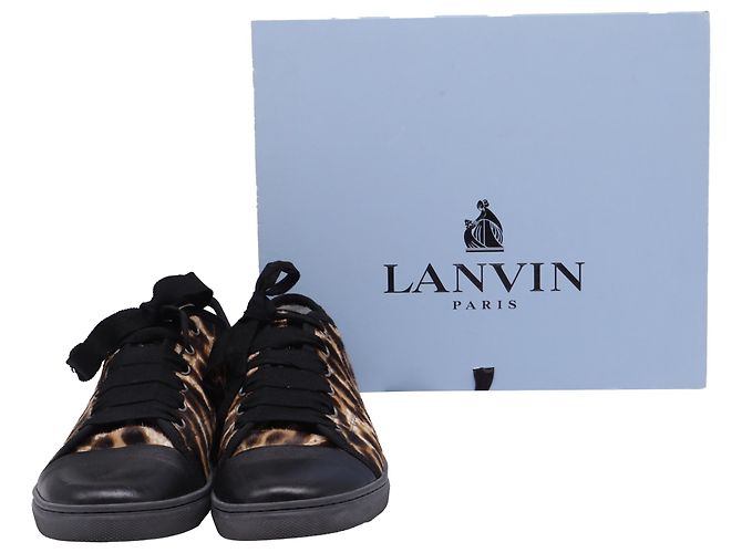 Sneaker basse Lanvin con stampa leopardata in pony hair marrone - vista 7