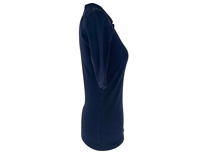 Polo Burberry Brit con scollo a V in cotone blu navy - vista 2