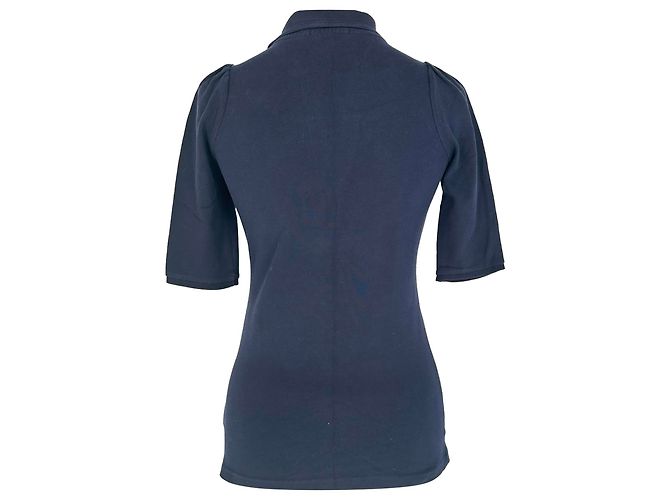 Polo Burberry Brit con scollo a V in cotone blu navy - vista 3