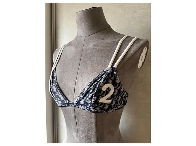 Christian Dior Oblique Monogramm Bikini-Set Weiß Dunkelblau - Ansicht 2