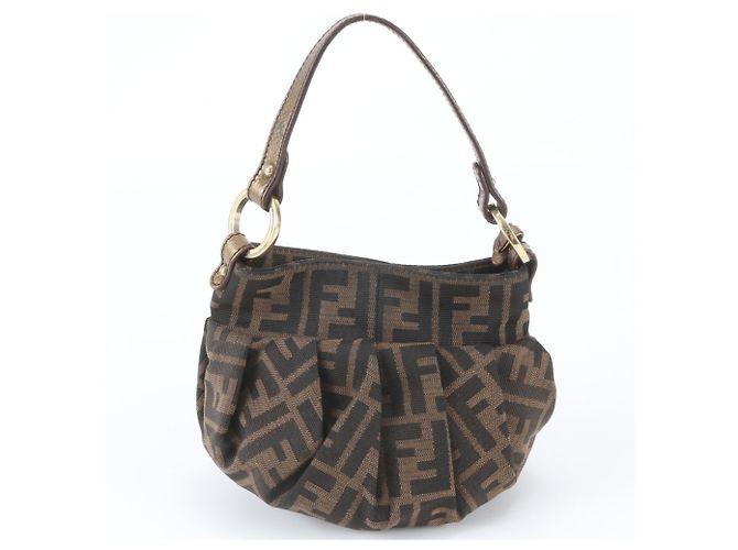 Borsa a mano Fendi Zucca 8BK044 in pelle e canvas Marrone - vista 3