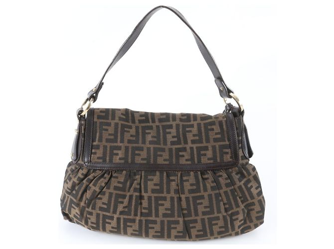 Borsa a tracolla Fendi Zucca in pelle e canvas Marrone - vista 3