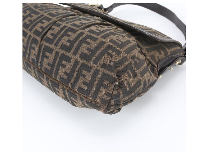 Borsa a tracolla Fendi Zucca in pelle e canvas Marrone - vista 5