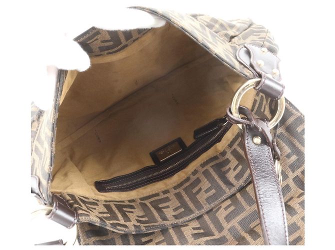 Borsa a tracolla Fendi Zucca in pelle e canvas Marrone - vista 7