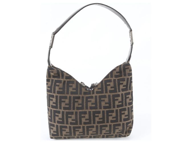Borsa a tracolla Fendi Zucca in pelle e canvas Marrone - vista 3